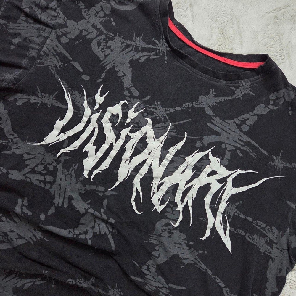 Visionary Mens Graphic T-Shirt Black Barbed Wire Metal Logo Streetwear Tee